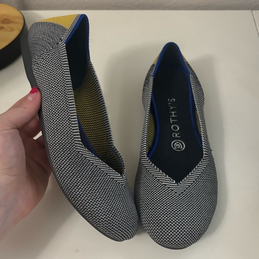 Rothy's |‎ The Flat Shale Ribbon Yellow Stripe Round Ballet Flats Shoes Sz 7.5